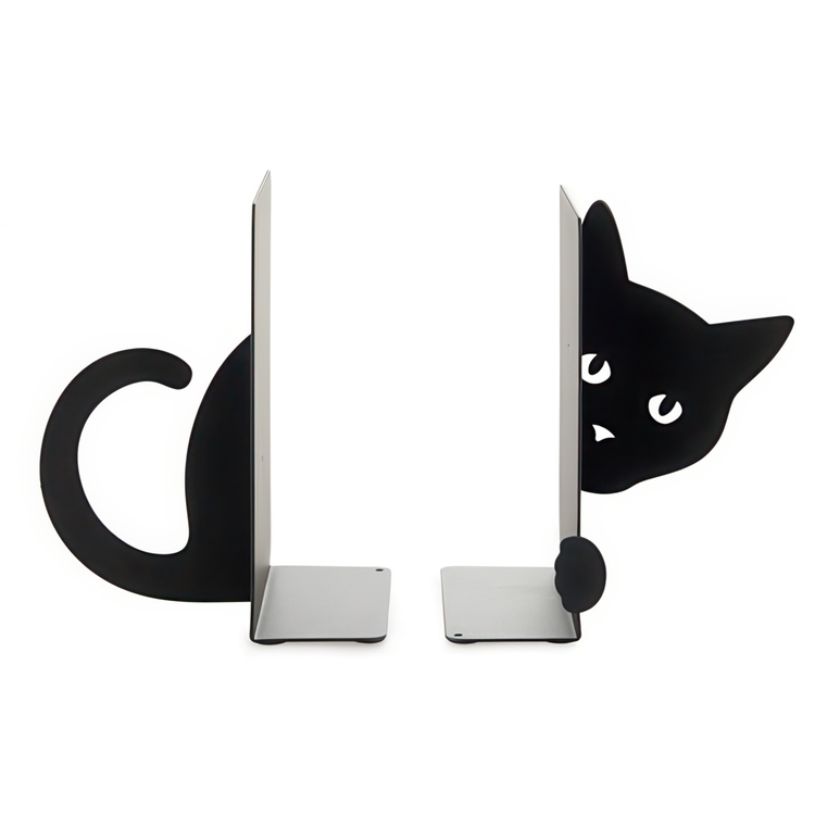 Bookends in metal, 2 units, HIDDEN CAT, 10 x13,5 x H 16 cm, Black