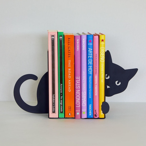 Bookends in metal, 2 units, HIDDEN CAT, 10 x13,5 x H 16 cm, Black