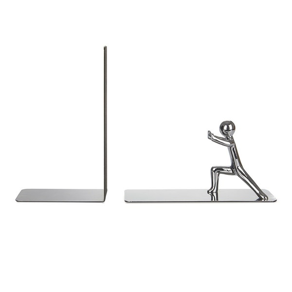 Bookend in metal, 2 parts, PUSH!, Silver