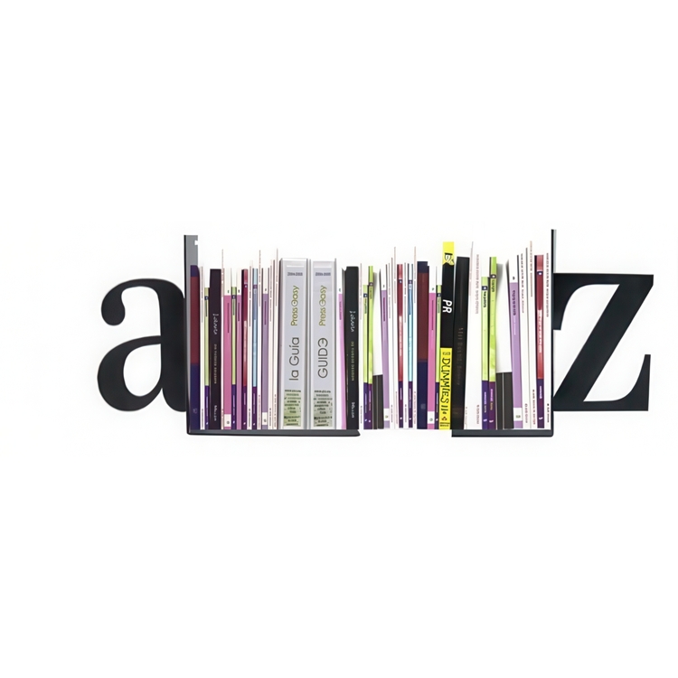 Book Ends in metal, Set of 2, A-Z, Black
