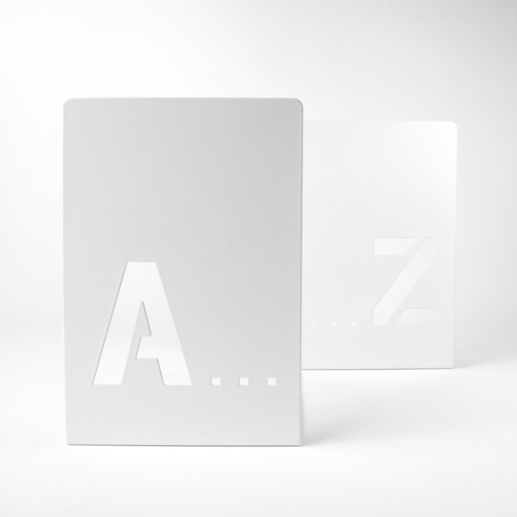 Bookends, Set of 2, BUCHSTÜTZEN A - Z, 12 x 12 x H 18 cm, White