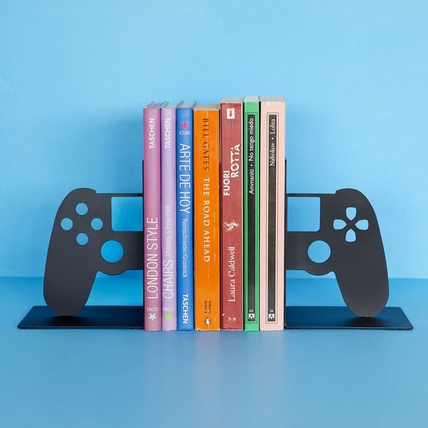 Bookends, Metal, Set of 2, JOYPAD VIDEOGAME HOLDERS, Black