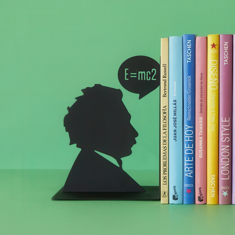 Bookend in metal, EINSTEIN, 10 x 13 x H 17, Black