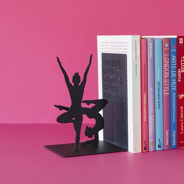Bookend in metal, YOGA, 12 x 10 x H 17 cm, Black