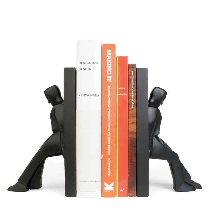Book Ends, Set of 2, LEANING MEN, 12 x 8 x H 19,5 cm, Black