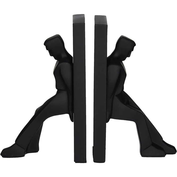 Book Ends, Set of 2, LEANING MEN, 12 x 8 x H 19,5 cm, Black