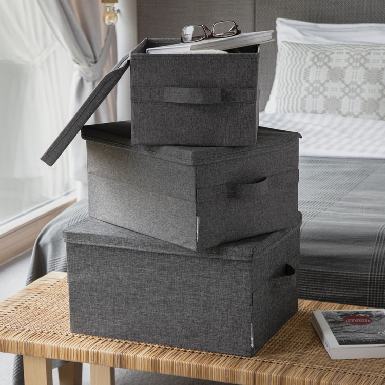 Box with lid, BIGSO LARGE SOFT STORAGE, 45 x 34 x H25 cm, Grey