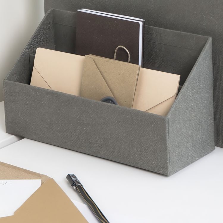 Letter Holder, Canvas Laminate, GEORGE, 25,5 x 10 x H14,5 cm, Grey