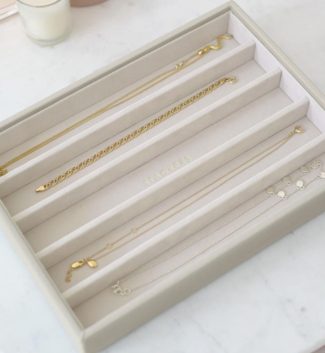 Tray for Necklaces, 5 Compartments, CLASSIC STACKERS, 25 x 18 x H 3,7 cm, Oatmeal