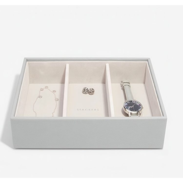 Tray for Watches and more, 3 Compartments, Deep, CLASSIC STACKERS, 25 x 18 x H 6 cm, Pebble Grey