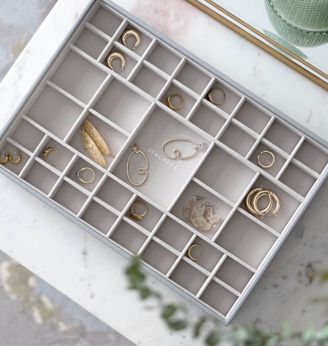 Jewellery Tray, 41 Sections, SUPERSIZE STACKERS, 36 x 25 x H 4 cm, Pebble Grey