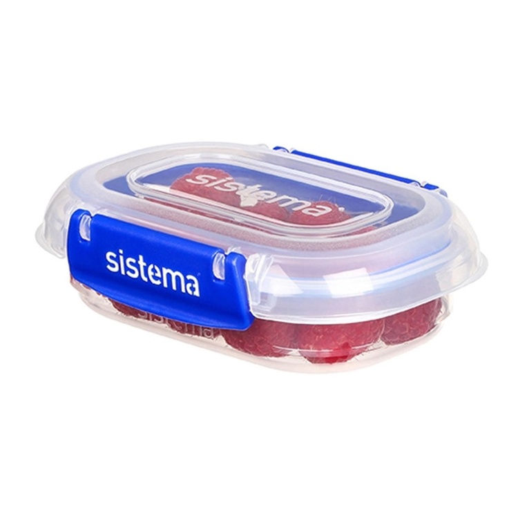 Food box, Mini, 180 ml, KLIP IT PLUS, 12 x 9 x H 4 cm, Transparent / Blue
