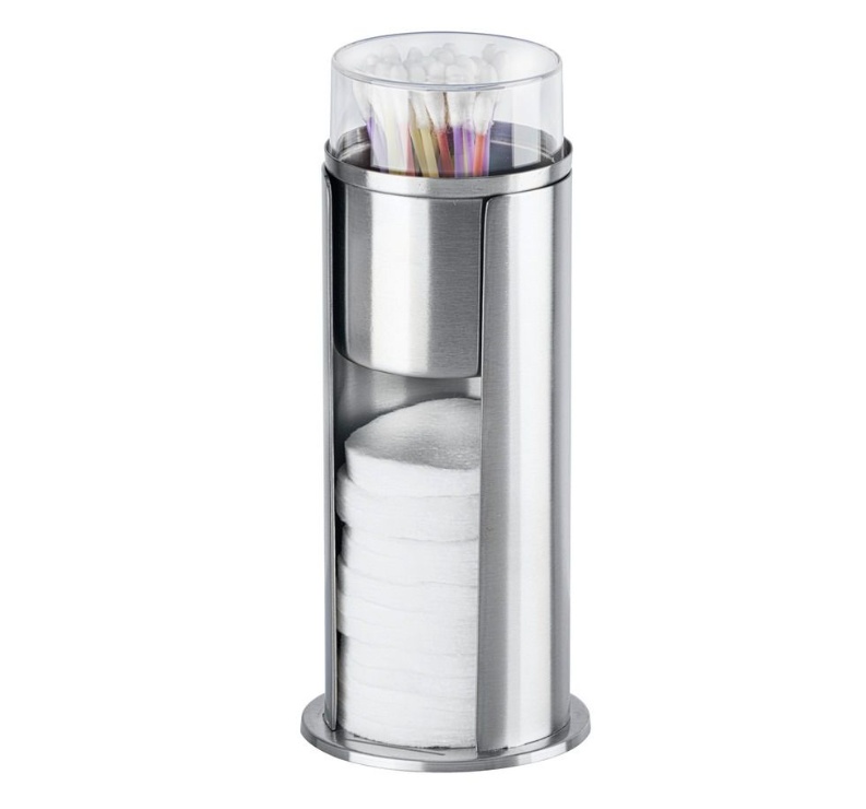 Cotton pads & cotton swab can, FIRENZE, Ø 7.5 x H18 cm, Silver / Clear