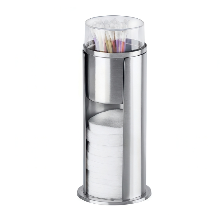 Cotton pads & cotton swab can, FIRENZE, Ø 7.5 x H18 cm, Silver / Clear