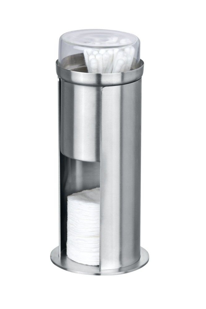 Cotton pads & cotton swab can, FIRENZE, Ø 7.5 x H18 cm, Silver / Clear
