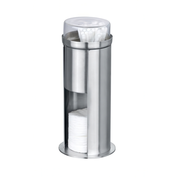 Cotton pads & cotton swab can, FIRENZE, Ø 7.5 x H18 cm, Silver / Clear
