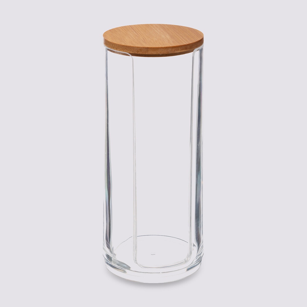 Cotton Pad Dispenser, SELENA BAMBOO, Ø 7 x H 17,8 cm, Clear / Nature