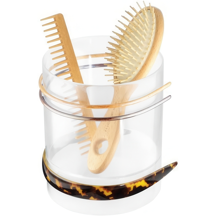 Container for headbands & brushes, HAIR ACCESSORY HOLDER, Ø 14 x H17 cm, Transparent