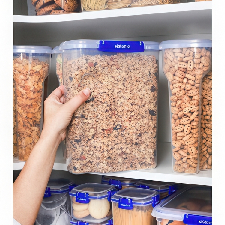 Box for Cereal, Large, 4,2 L, KLIP IT +, Sistema, Clear / Blue