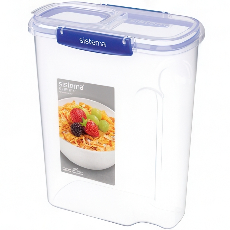 Box for Cereal, Large, 4,2 L, KLIP IT +, Sistema, Clear / Blue