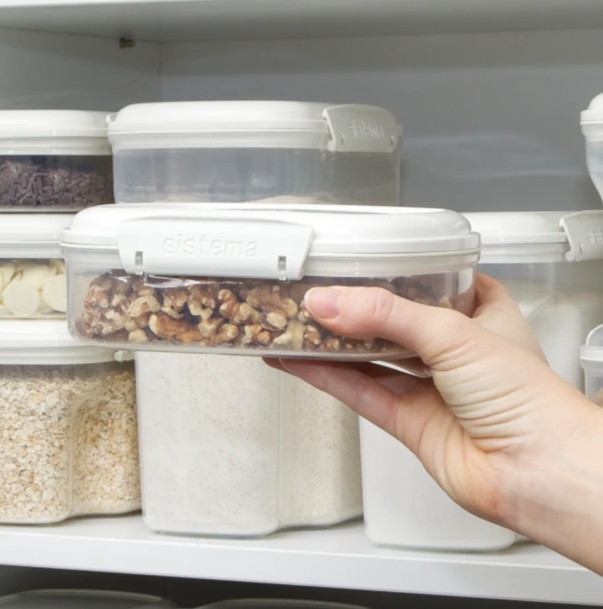 Jar, for nuts, grain, 685 ml, SISTEMA BAKE IT, Klar / Vit