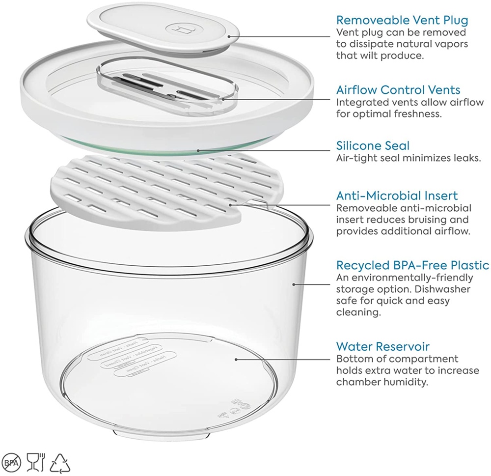Food Storage, Anti-Microbial, FRESH SMALL PRODUCE BOWL, Ø 18,5 x H 9,5 cm, Clear / White