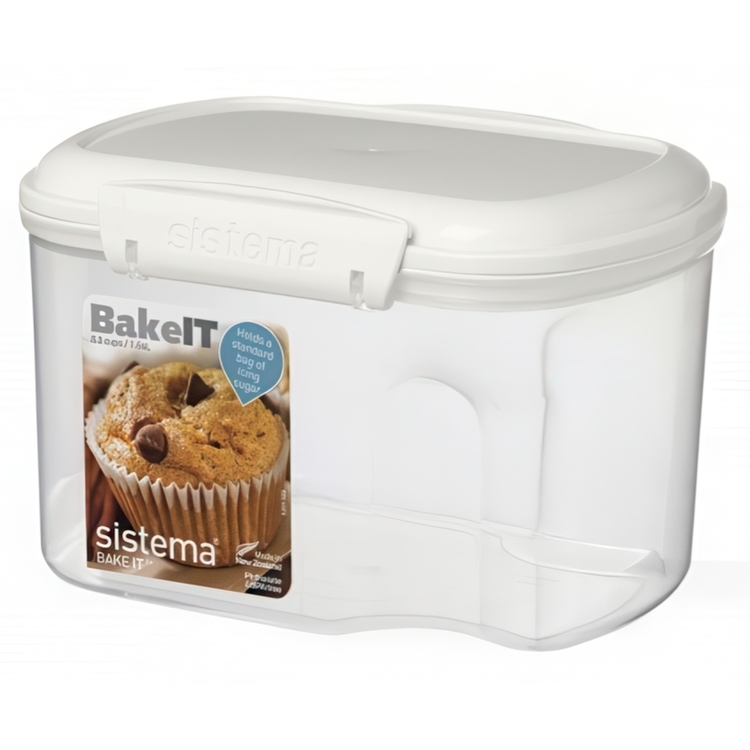 Jar, for flour, grain, etc. 1,56 L, SISTEMA BAKE IT, Clear / White