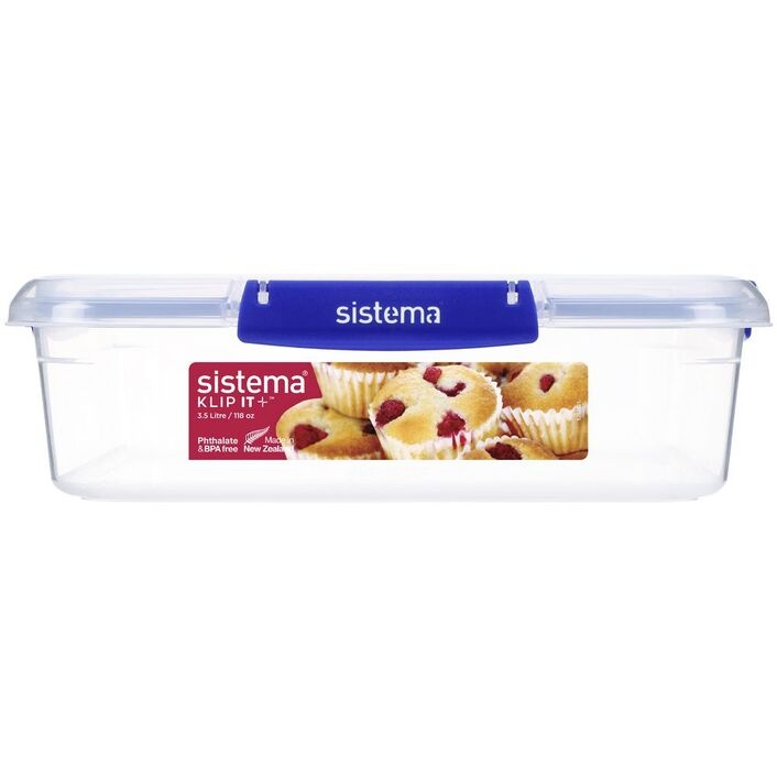 Bakery box, 3,5 L, KLIP IT PLUS, 27 x 26 x H 8 cm, Clear / Blue