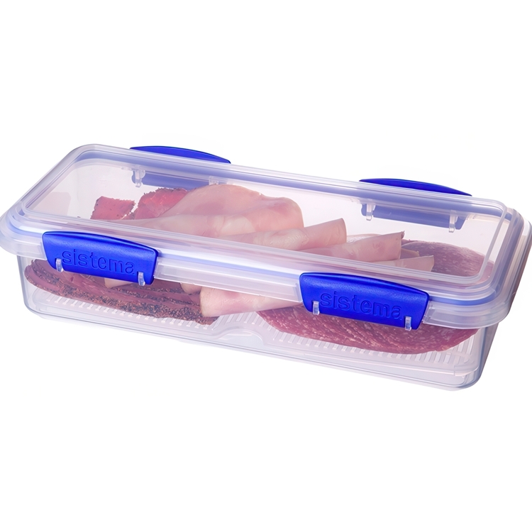 Fridge storage, Long Rectangle, 1,2 L DELI STORER, 11,5 x 27,6 x H 7 cm, Clear / Blue