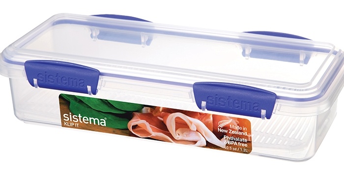 Fridge storage, Long Rectangle, 1,2 L DELI STORER, 11,5 x 27,6 x H 7 cm, Clear / Blue