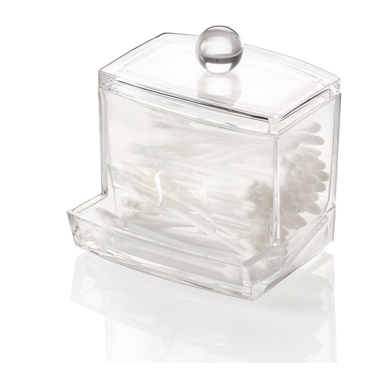 Dispenser for Cotton Buds, Q-TIP DISTRIBUTOR, 9,3 x 8,3 x H 10 cm, Clear