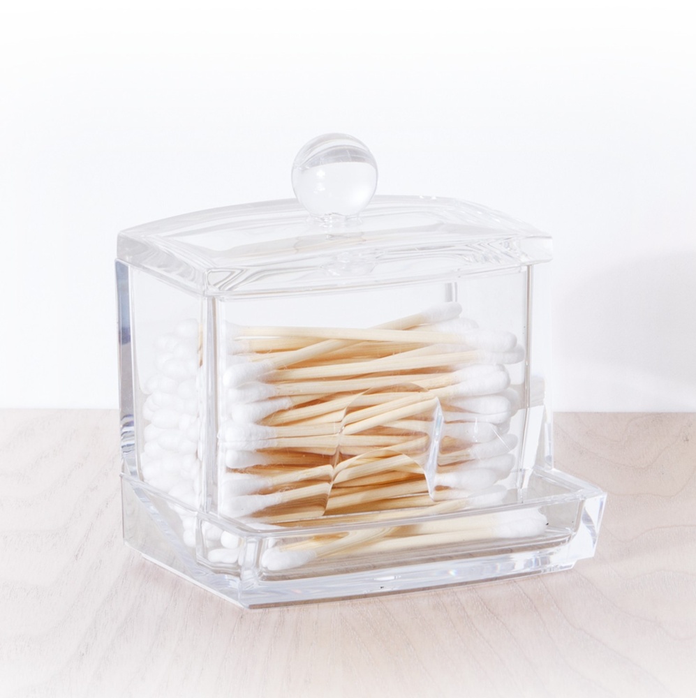 Dispenser for Cotton Buds, Q-TIP DISTRIBUTOR, 9,3 x 8,3 x H 10 cm, Clear