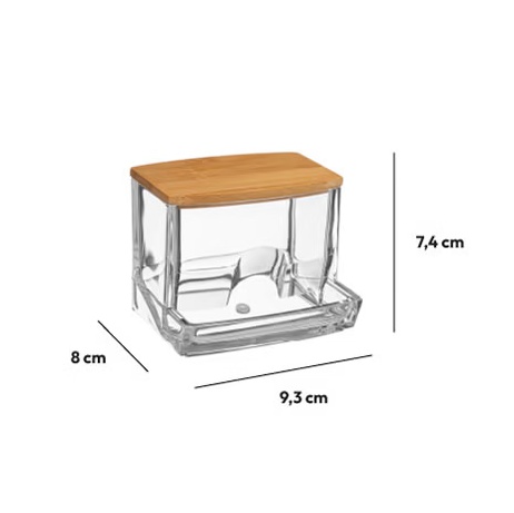 Dispenser for Cotton Buds, SELENA BAMBOO Q-TIP DISTRIBUTOR, 9,3 x 8 x H 7,4 cm, Clear / Nature
