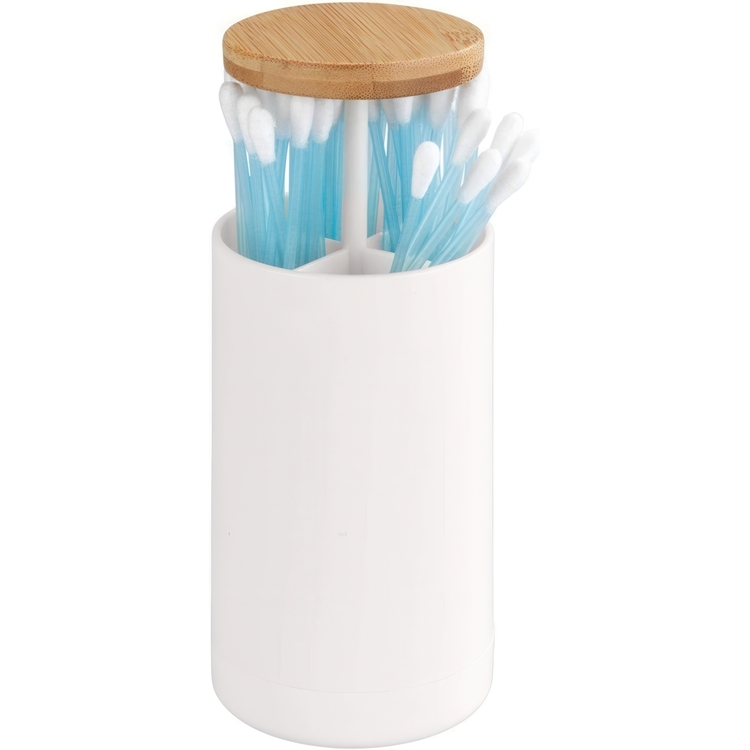 Holder for Cotton Buds, LARESA PUSH UP, Ø6,3 x H11,5 cm, White / beige
