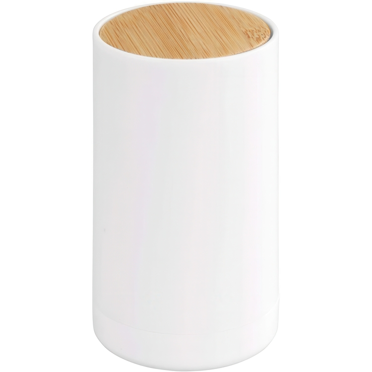 Holder for Cotton Buds, LARESA PUSH UP, Ø6,3 x H11,5 cm, White / beige