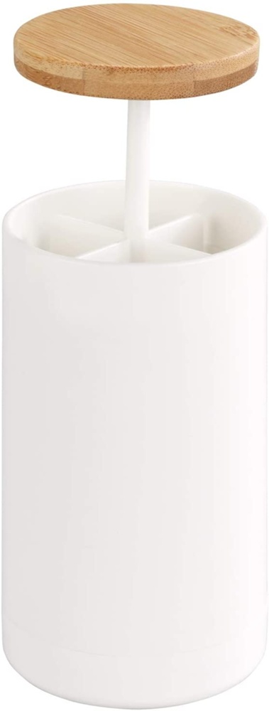 Holder for Cotton Buds, LARESA PUSH UP, Ø6,3 x H11,5 cm, White / beige