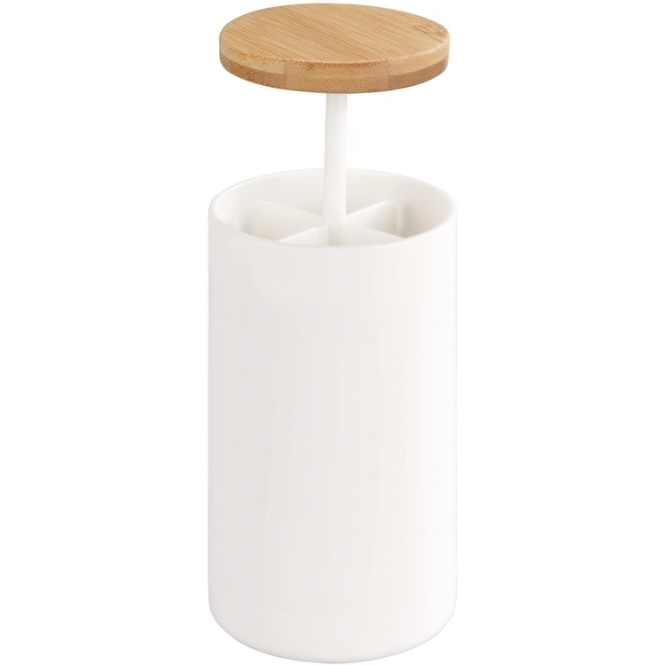 Holder for Cotton Buds, LARESA PUSH UP, Ø6,3 x H11,5 cm, White / beige