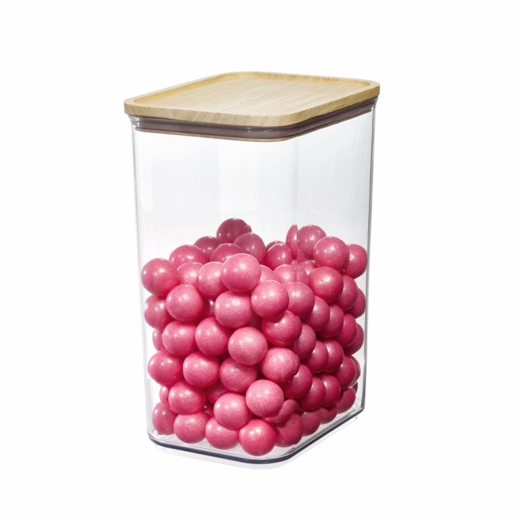 Container for Dry Food, 3 L, PANSINO RPET LARGE CANISTER, 16 x 12 x H 23 cm, Transparent / wood