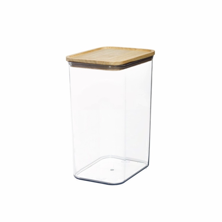Container for Dry Food, 3 L, PANSINO RPET LARGE CANISTER, 16 x 12 x H 23 cm, Transparent / wood