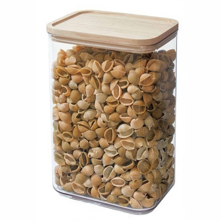 Container for Dry Food, 3 L, PANSINO RPET LARGE CANISTER, 16 x 12 x H 23 cm, Transparent / wood
