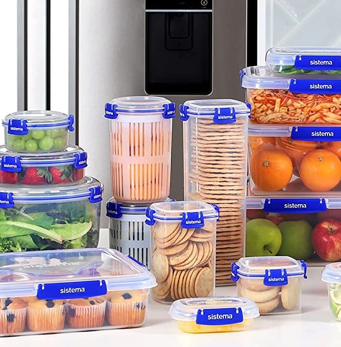 Canister high, 1,8 l, KLIP IT PLUS CRACKER, 11 x 11 x H 28 cm, Clear / Blue