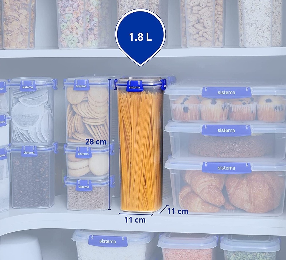 Canister high, 1,8 l, KLIP IT PLUS CRACKER, 11 x 11 x H 28 cm, Clear / Blue