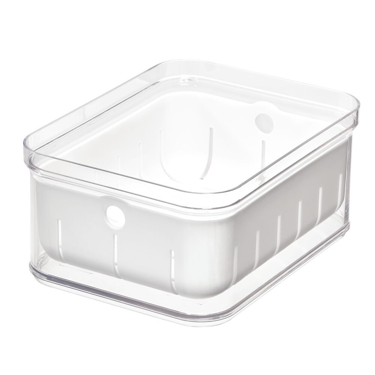 Bin with lid and colander, CRISP BERRY BIN, 16,5 x 21,6 x H 9,5 cm, Transparent / White