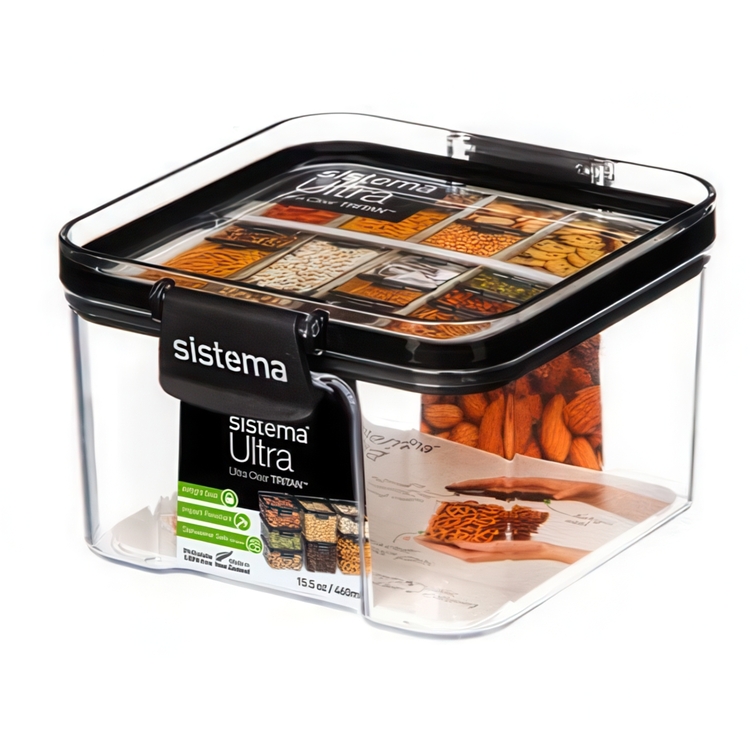 Canister, 460 ml, TRITAN ULTRA SQUARE, Clear / Black