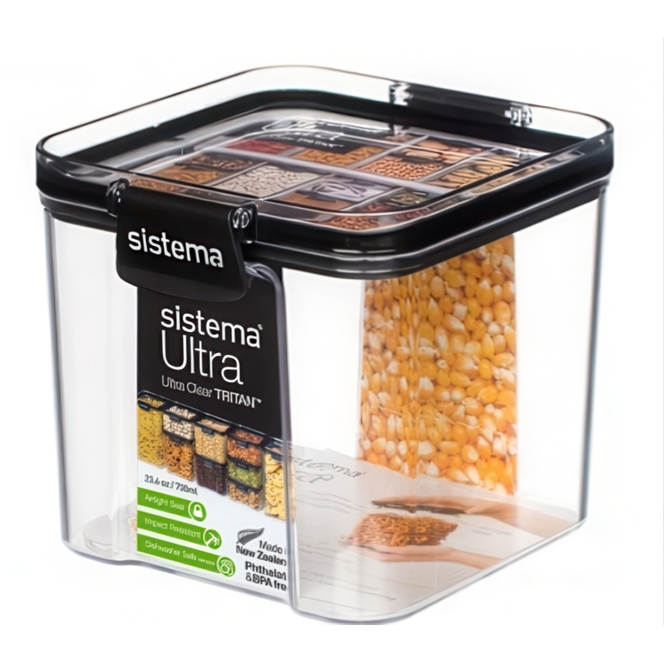Canister, 700 ml, TRITAN ULTRA SQUARE, Clear / Black