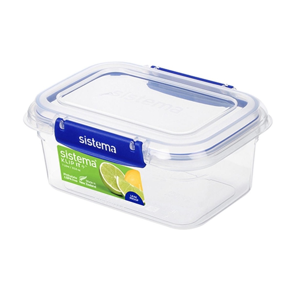 Food box, 1L, KLIP IT PLUS RECTANGLE, 18 x 13 x H 8 cm, Transparent / Blue