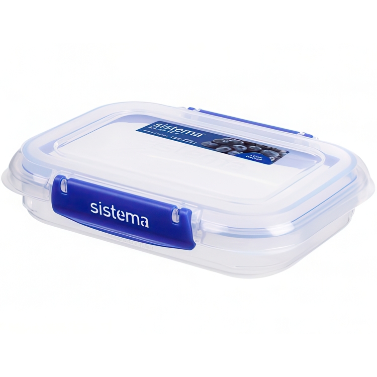 Food box, 450 ml, KLIP IT PLUS RECTANGLE, 18 x 13 x H 4 cm, Transparent / Blue