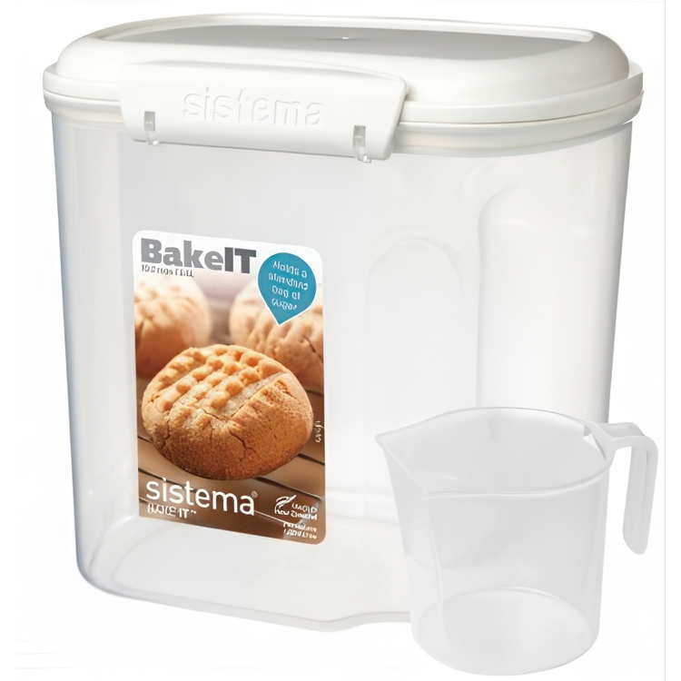 Jar, for flour, grain, etc., 2,4 L BAKE IT, Transparent / White