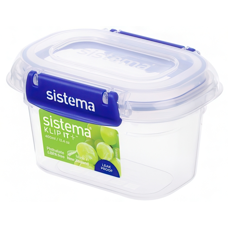 Food box, 400ml, KLIP IT PLUS RECTANGLE, 13 x 9 x H 8 cm, Transparent / Blue