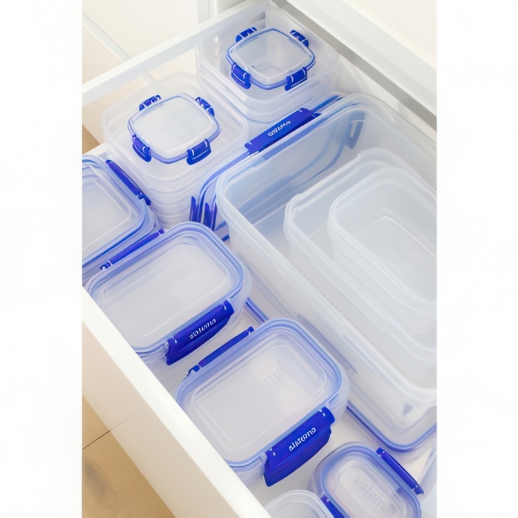 Food box, 400ml, KLIP IT PLUS RECTANGLE, 13 x 9 x H 8 cm, Transparent / Blue